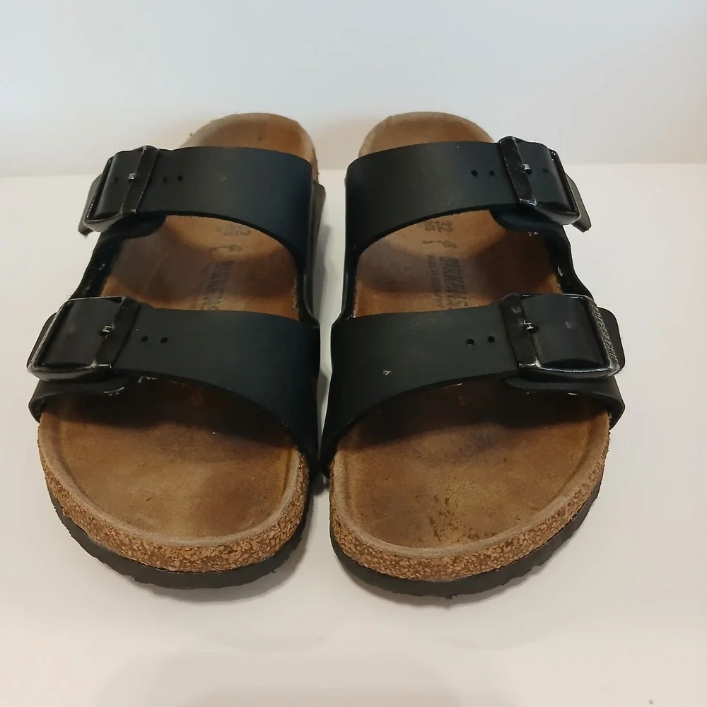 Birkenstock Kids 1 (32) Arizona Slides Leather Strap black Slip On Casual
